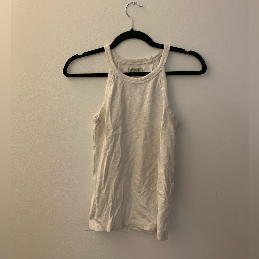 madewell racer back high neck tank top in white